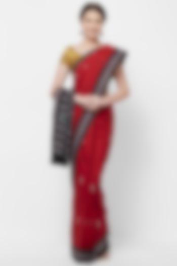 Red Ikat Printed Handloom Saree by Crafts Collection