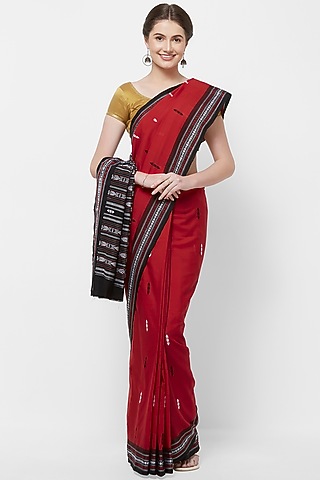 Red Ikat Printed Handloom Saree by Crafts Collection