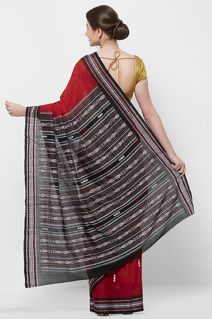 Red Ikat Printed Handloom Festive Saree by Crafts Collection at Pernia's Pop Up Shop