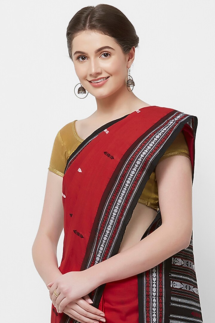 Red Ikat Printed Handloom Festive Saree by Crafts Collection at Pernia's Pop Up Shop