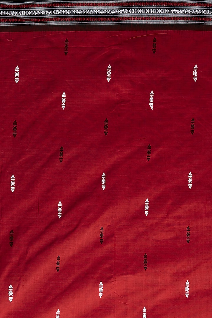 Red Ikat Printed Handloom Festive Saree by Crafts Collection at Pernia's Pop Up Shop