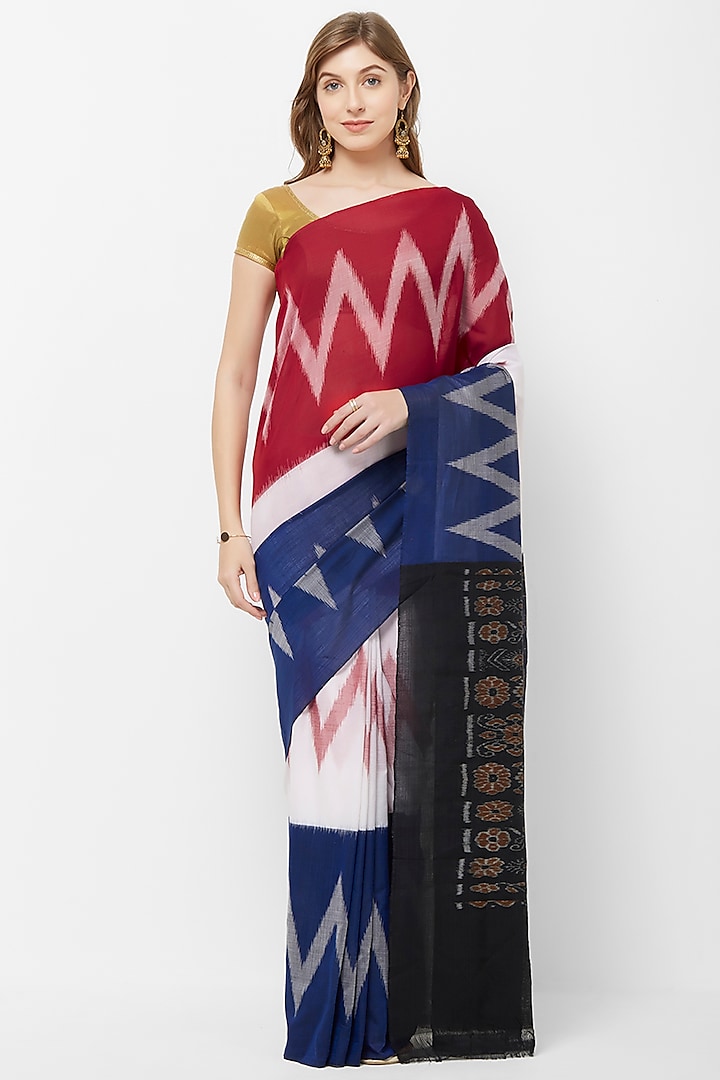 Multi Colored Ikat Printed Handloom Saree by Crafts Collection