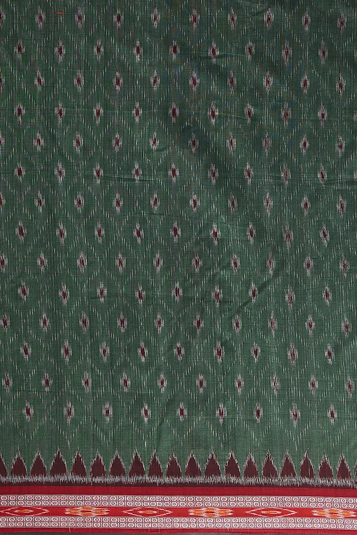 Green & Red Ikat Printed Handloom Festive Saree by Crafts Collection at Pernia's Pop Up Shop