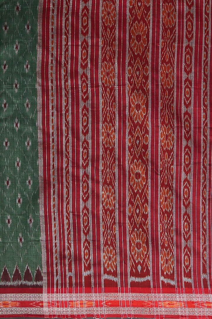 Green & Red Ikat Printed Handloom Festive Saree by Crafts Collection at Pernia's Pop Up Shop