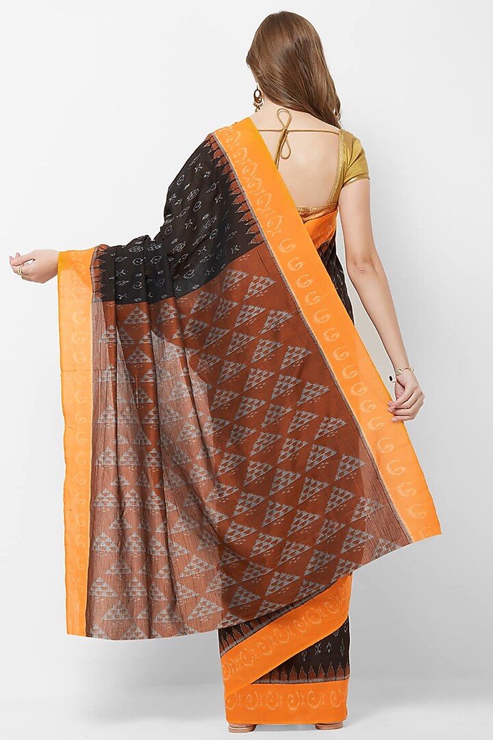 Black & Yellow Ikat Printed Handloom Festive Saree by Crafts Collection at Pernia's Pop Up Shop