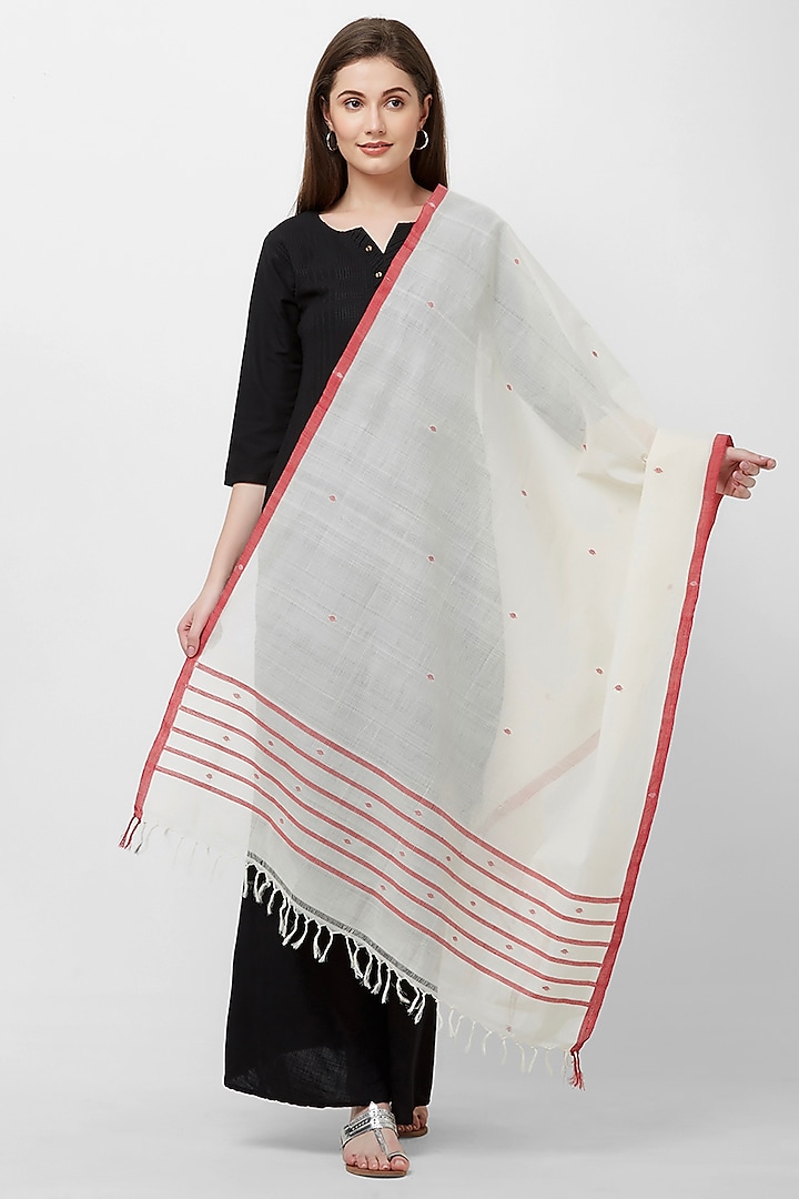 White Handwoven Dupatta by Crafts Collection