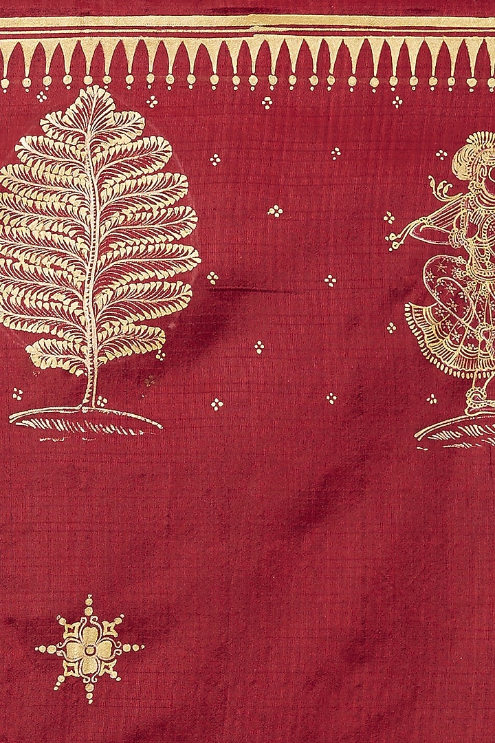 Red Hand Painted Patachitra Party Wear Saree by Crafts Collection at Pernia's Pop Up Shop