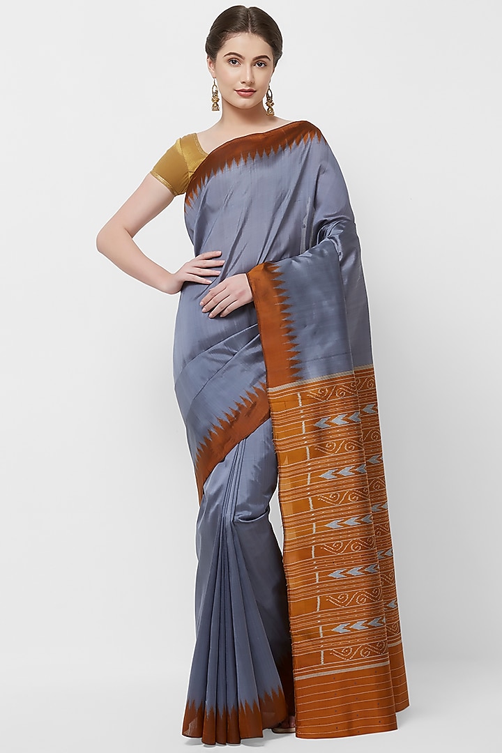 Grey Silk Handwoven Saree by Crafts Collection