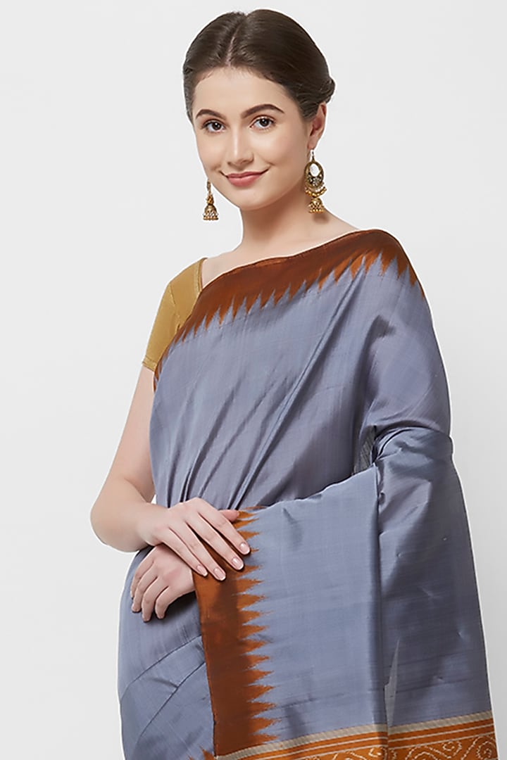 Grey Silk Handwoven Festive Saree by Crafts Collection at Pernia's Pop Up Shop