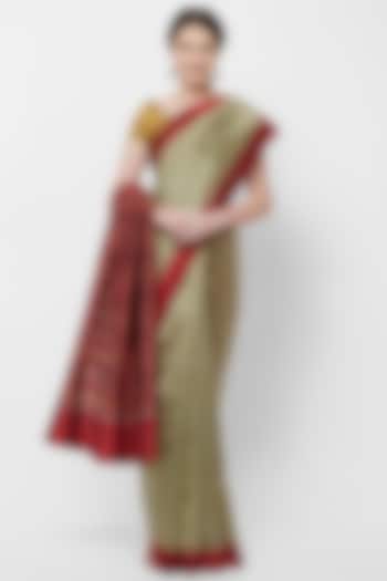 Olive Green Silk Handwoven Saree by Crafts Collection