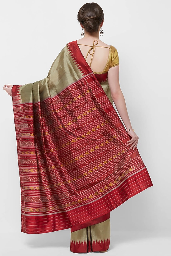 Olive Green Silk Handwoven Festive Saree by Crafts Collection at Pernia's Pop Up Shop