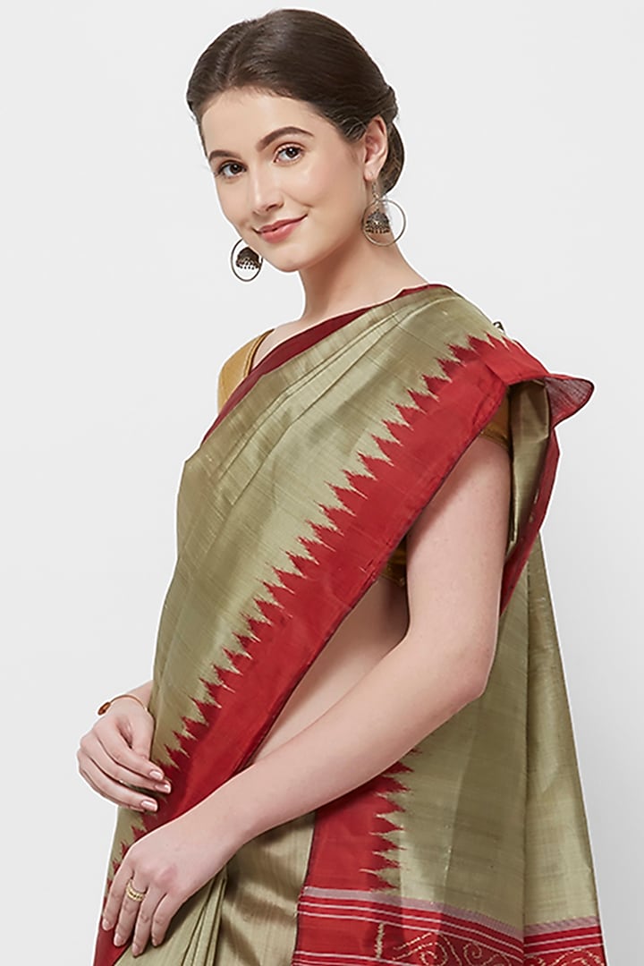 Olive Green Silk Handwoven Festive Saree by Crafts Collection at Pernia's Pop Up Shop