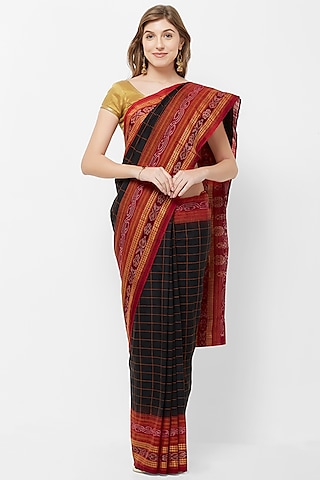 Black Cotton Sachipar Saree by Crafts Collection