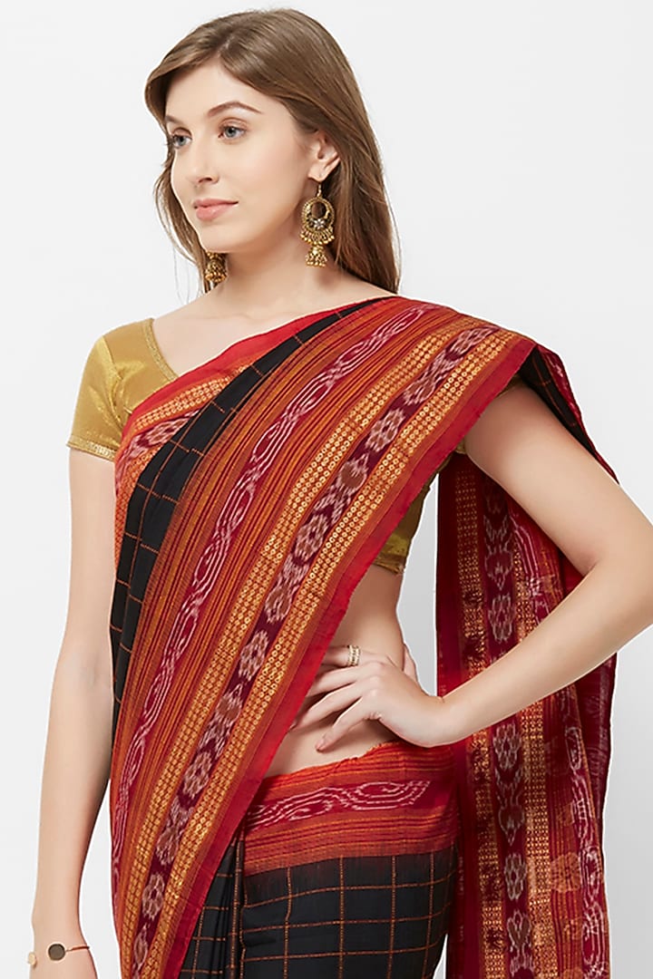 Black Cotton Sachipar Festive Saree by Crafts Collection at Pernia's Pop Up Shop
