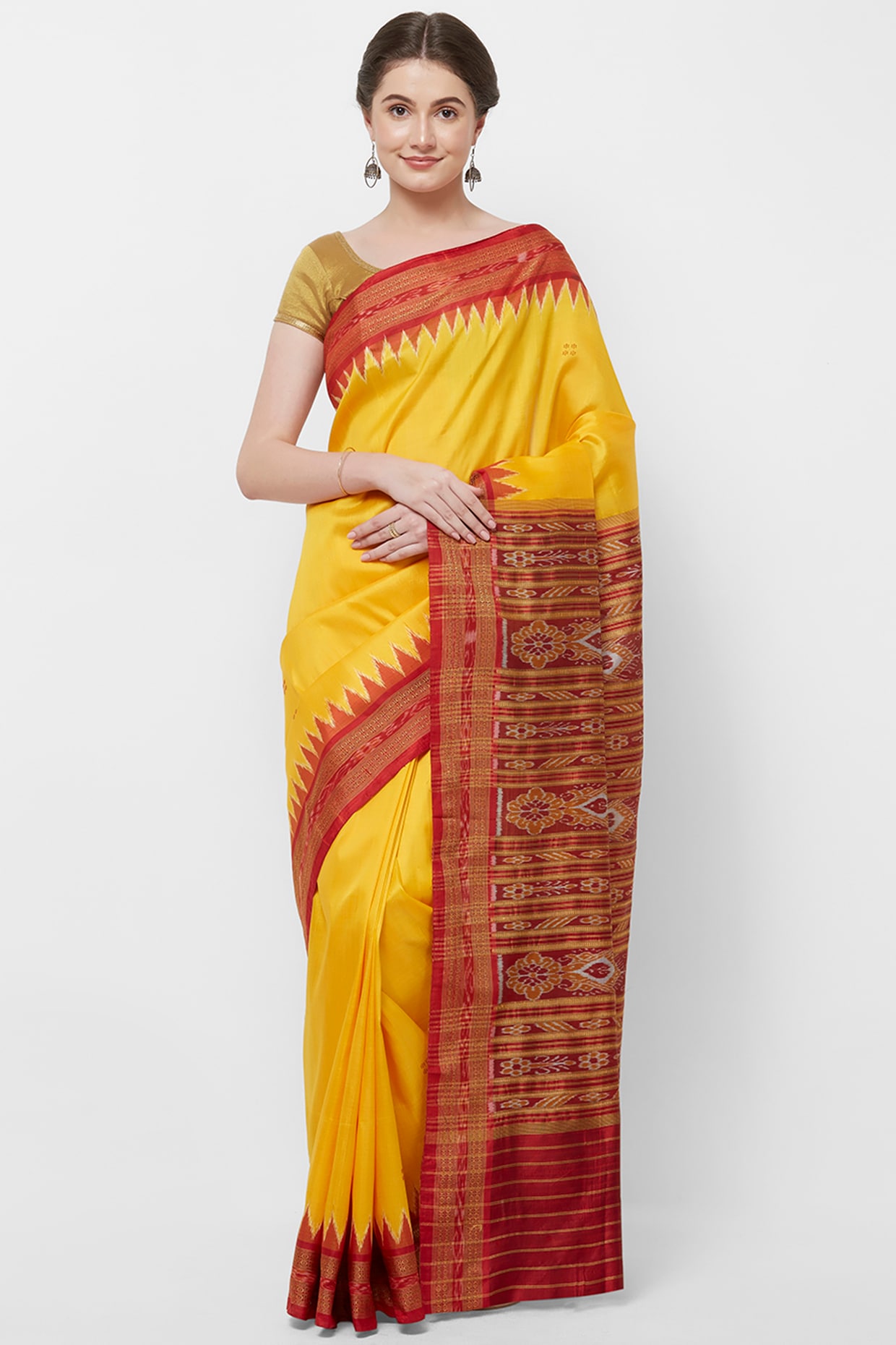 Yellow Kanjivaram Silk Saree With Jaal Design – Cherrypick