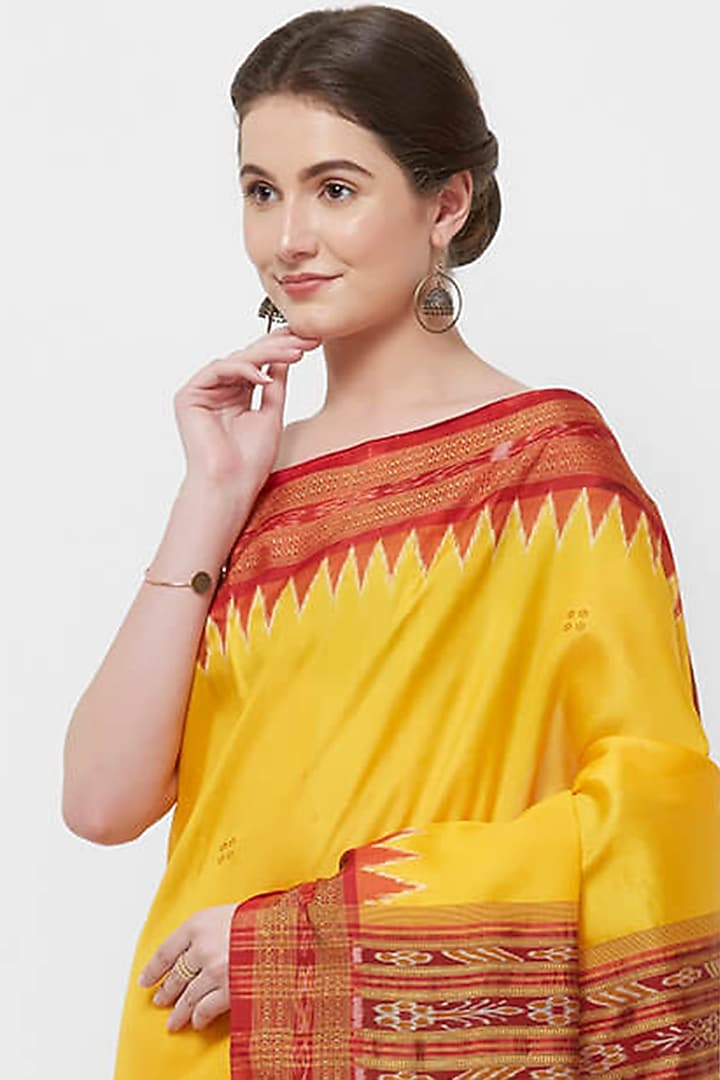 Yellow Silk Sambalpuri Festive Saree by Crafts Collection at Pernia's Pop Up Shop
