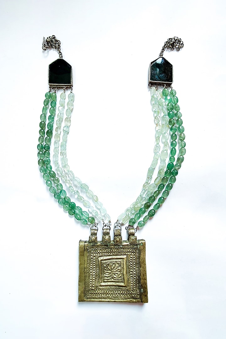 Two-Tone Finish Semi-Precious Stone & Glass Embellished Openable Kuchi Pendant Necklace by creyonsbymansi at Pernia's Pop Up Shop