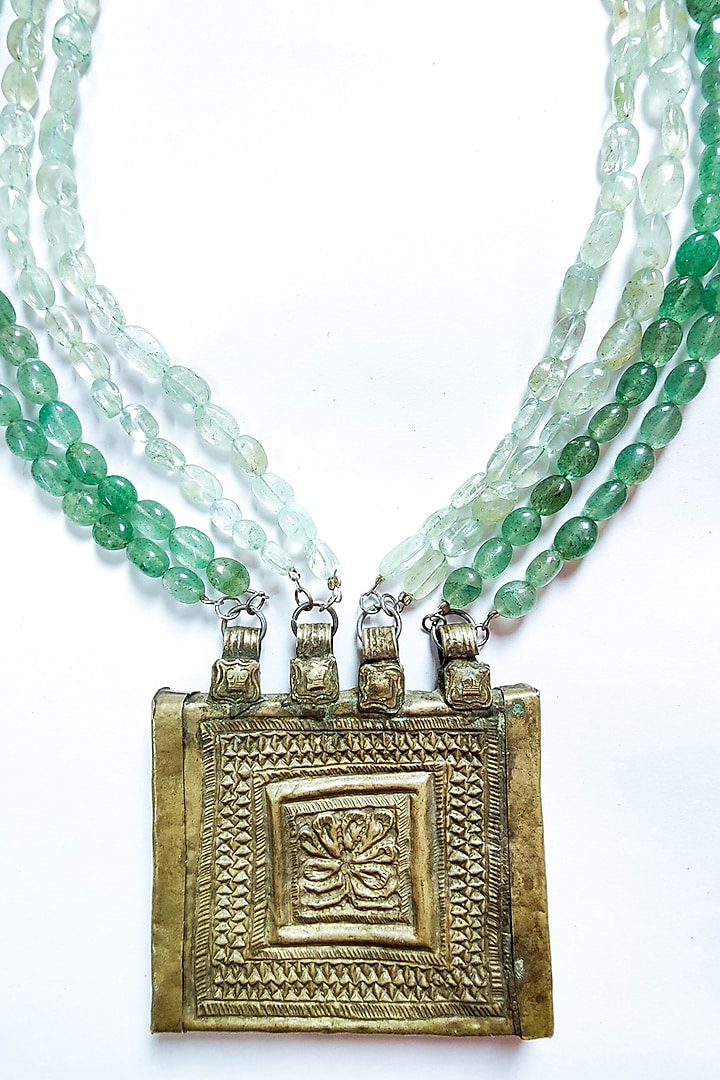 Two-Tone Finish Semi-Precious Stone & Glass Embellished Openable Kuchi Pendant Necklace by creyonsbymansi at Pernia's Pop Up Shop