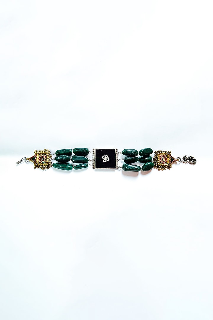 Two-Tone Finish Semi-Precious Stone & Green Aventurine Choker Necklace by creyonsbymansi at Pernia's Pop Up Shop
