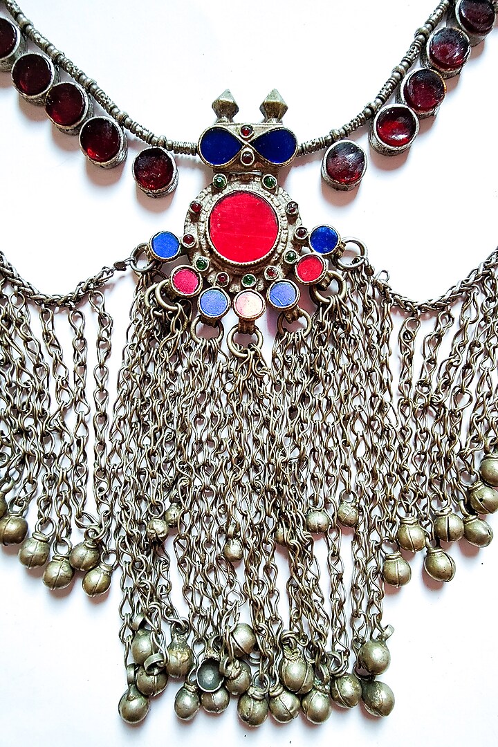 Two-Tone Finish Beaded Chain & Glass Embellished Kuchi Layered Necklace by creyonsbymansi at Pernia's Pop Up Shop