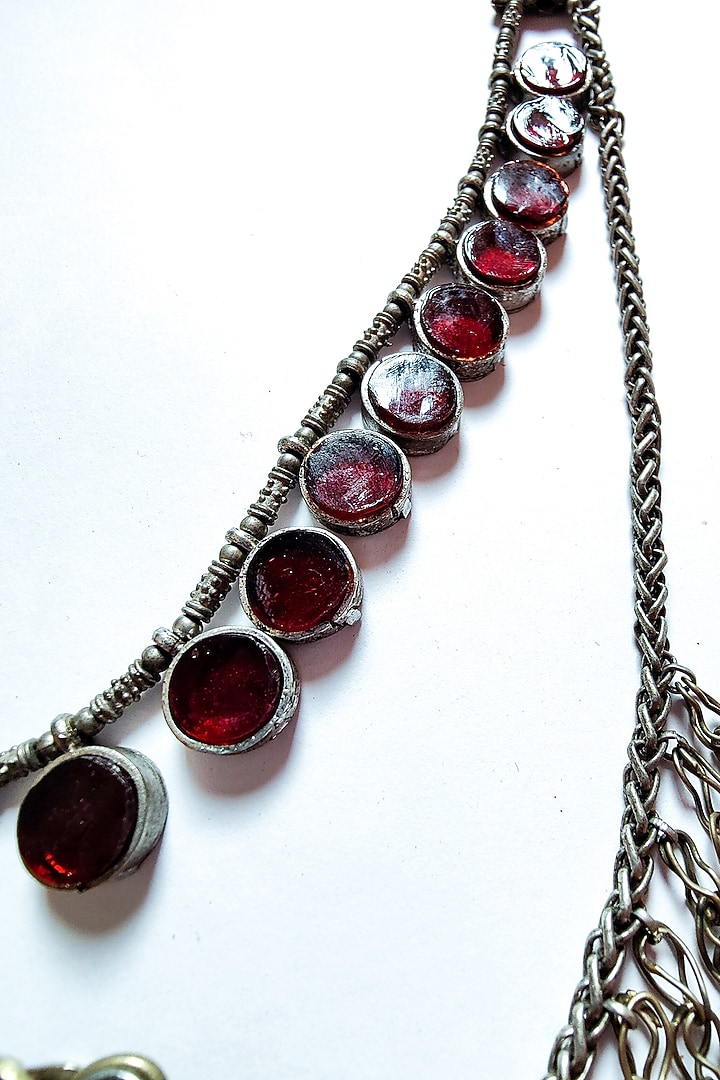 Two-Tone Finish Beaded Chain & Glass Embellished Kuchi Layered Necklace by creyonsbymansi at Pernia's Pop Up Shop