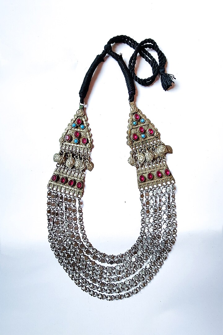 Two-Tone Finish Silver Diamond Chain Kuchi Necklace by creyonsbymansi at Pernia's Pop Up Shop