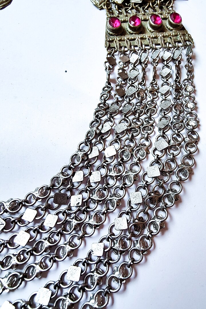 Two-Tone Finish Silver Diamond Chain Kuchi Necklace by creyonsbymansi at Pernia's Pop Up Shop