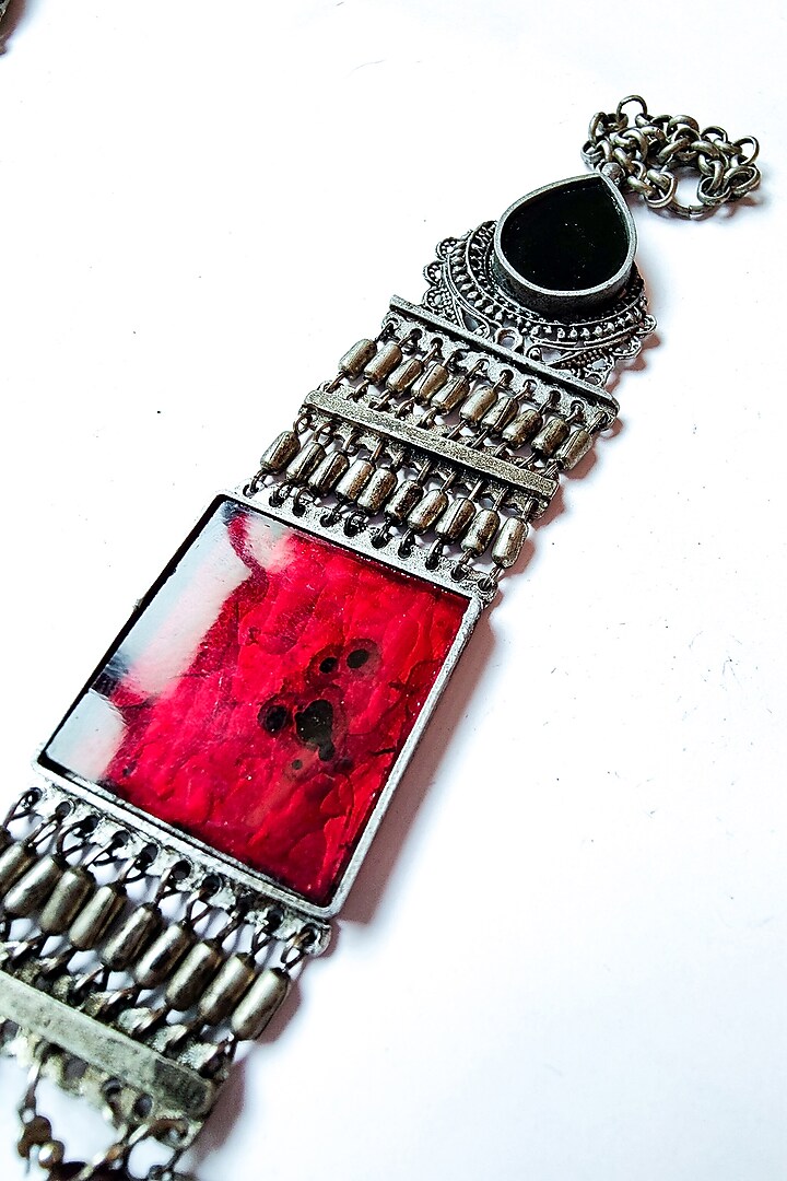Two-Tone Finish Green Onyx & Glasswork Embellished Kuchi Pendant Necklace by creyonsbymansi at Pernia's Pop Up Shop