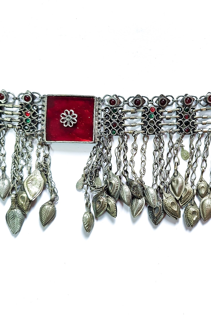 Two-Tone Finish Tassel & Glass Embellishments Kuchi Choker Necklace by creyonsbymansi at Pernia's Pop Up Shop