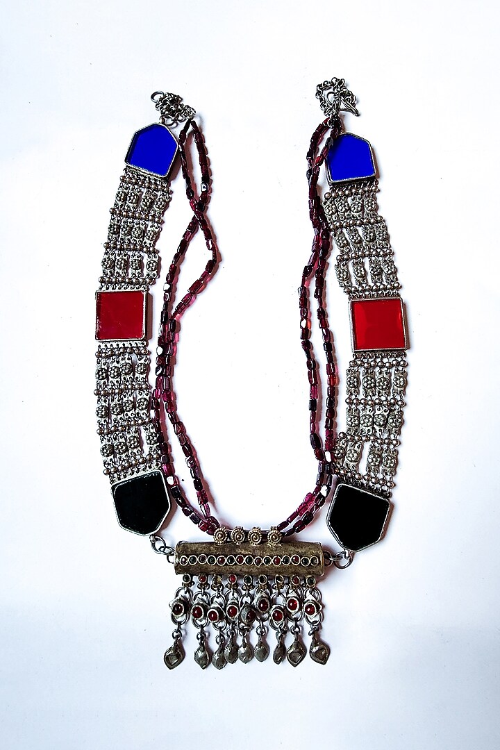 Two-Tone Finish Semi-Precious Stones & Garnett Jaisalmeri Necklace by creyonsbymansi at Pernia's Pop Up Shop