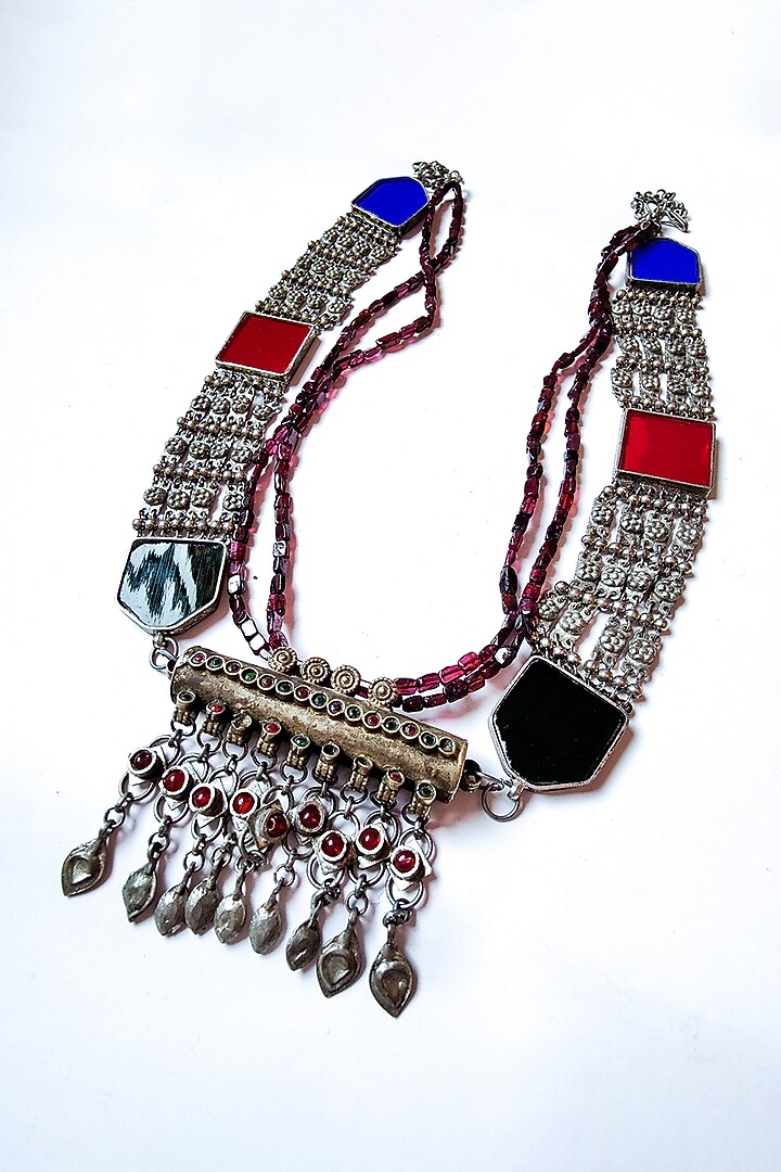 Two-Tone Finish Semi-Precious Stones & Garnett Jaisalmeri Necklace by creyonsbymansi at Pernia's Pop Up Shop