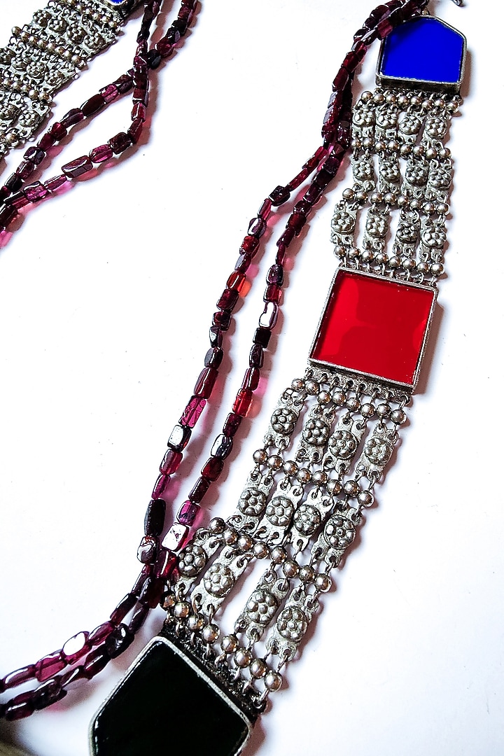 Two-Tone Finish Semi-Precious Stones & Garnett Jaisalmeri Necklace by creyonsbymansi at Pernia's Pop Up Shop