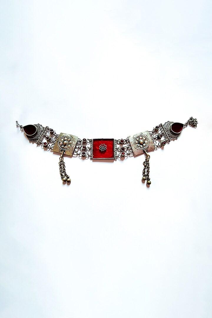 Two-Tone Finish Glass Beads & Tassel Embellished Kuchi Choker Necklace by creyonsbymansi at Pernia's Pop Up Shop
