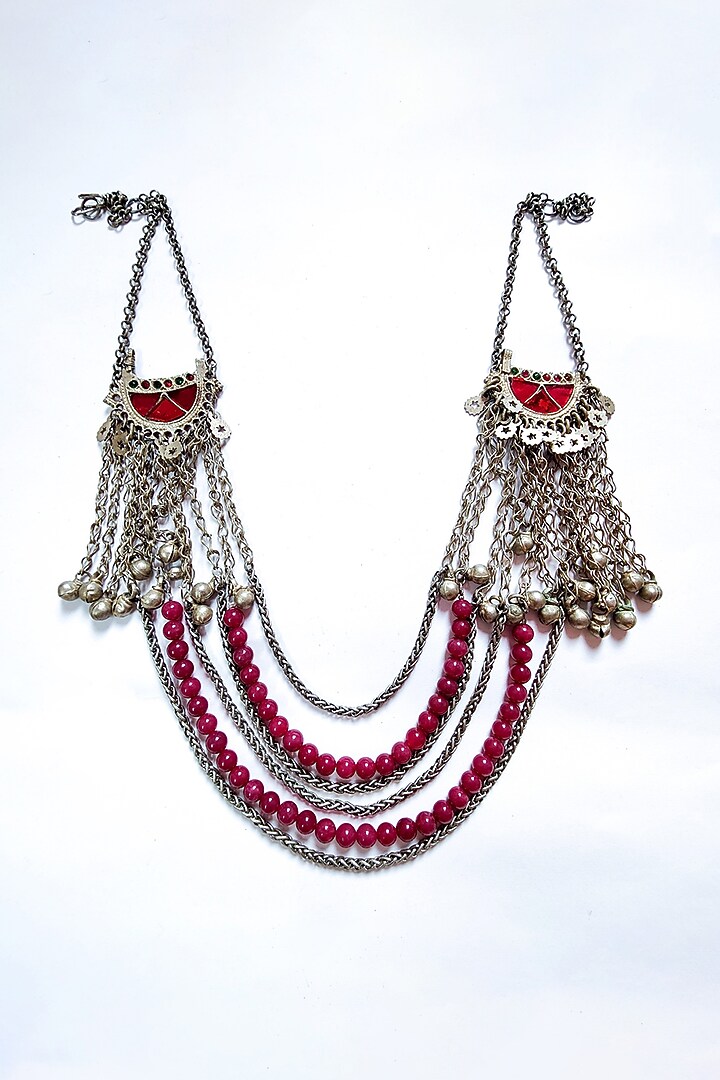 Two-Tone Finish Glass Work & Semi-Precious Jade Stone Layered Necklace by creyonsbymansi at Pernia's Pop Up Shop