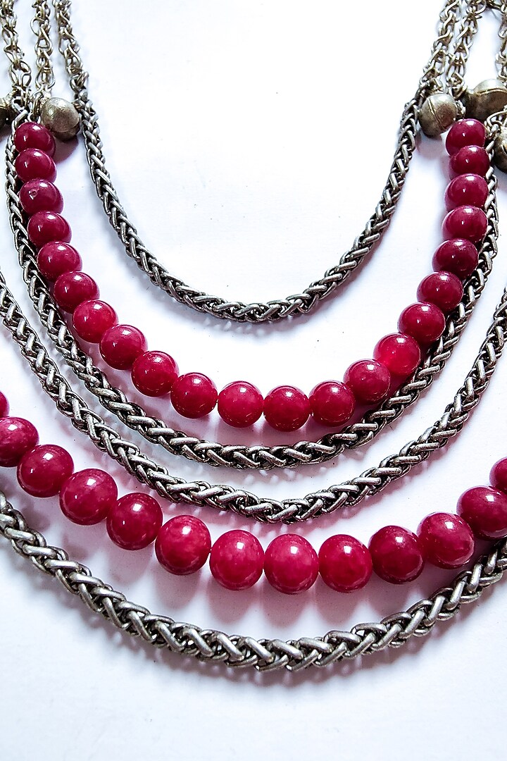 Two-Tone Finish Glass Work & Semi-Precious Jade Stone Layered Necklace by creyonsbymansi at Pernia's Pop Up Shop