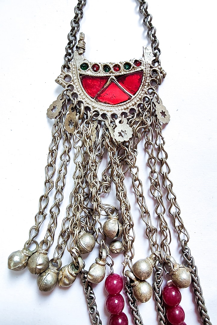 Two-Tone Finish Glass Work & Semi-Precious Jade Stone Layered Necklace by creyonsbymansi at Pernia's Pop Up Shop