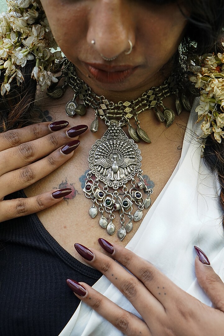 Two-Tone Finish peacock pendants Kuchi Choker Necklace by creyonsbymansi at Pernia's Pop Up Shop