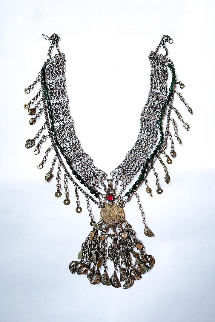 Two-Tone Finish Old Coins & Semi-Precious Stones Layered Necklace by creyonsbymansi at Pernia's Pop Up Shop