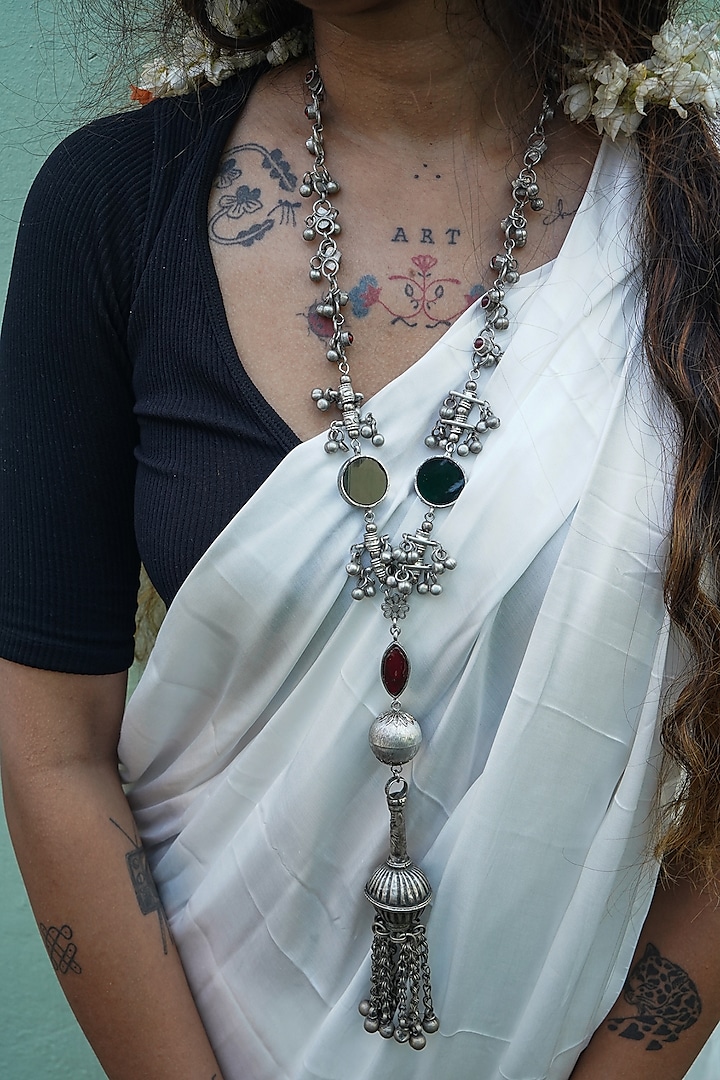 Two-Tone Finish Glass Beads & Glass Embellished Pendant Necklace by creyonsbymansi