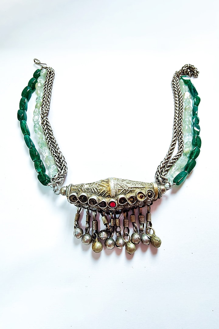 Two-Tone Finish Aquamarine Semi-Precious Stone & Green Aventurine Kuchi Choker Necklace by creyonsbymansi at Pernia's Pop Up Shop