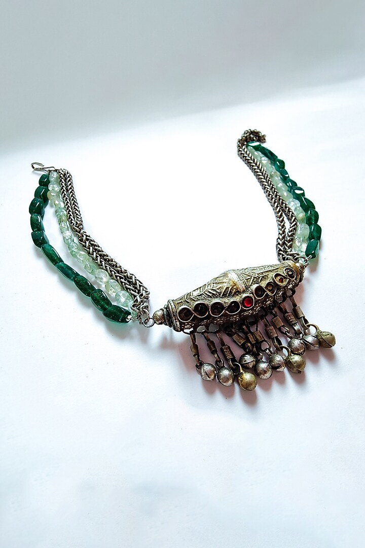 Two-Tone Finish Aquamarine Semi-Precious Stone & Green Aventurine Kuchi Choker Necklace by creyonsbymansi at Pernia's Pop Up Shop