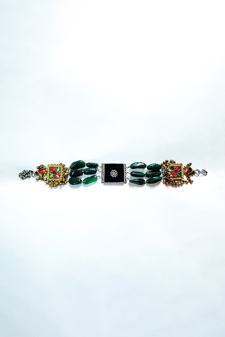 Two-Tone Finish Semi-Precious Stone & Green Aventurine Kuchi Choker Necklace by creyonsbymansi at Pernia's Pop Up Shop
