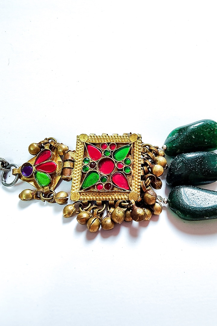 Two-Tone Finish Semi-Precious Stone & Green Aventurine Kuchi Choker Necklace by creyonsbymansi at Pernia's Pop Up Shop