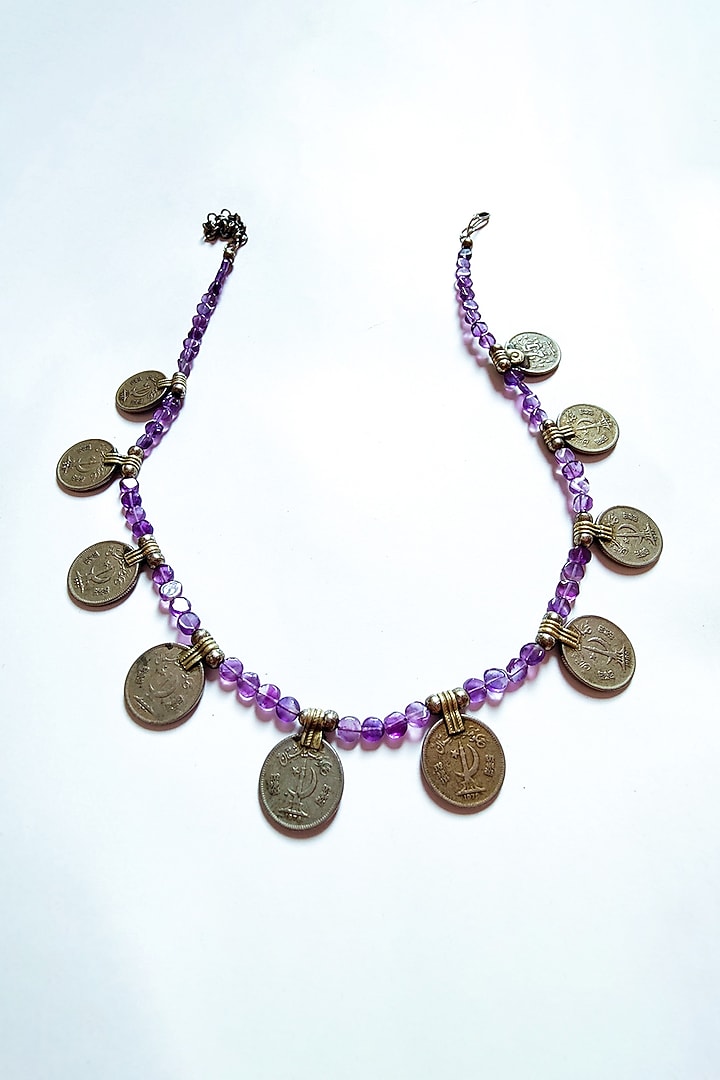 Two-Tone Finish Semi-Precious Stone & Old Afghani Coins Kuchi Choker Necklace by creyonsbymansi at Pernia's Pop Up Shop