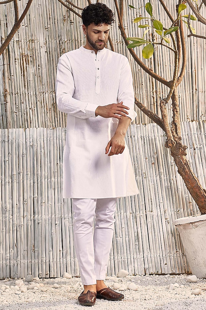 Off-White Dobby Cotton Textured Kurta Set by Charkhee Men