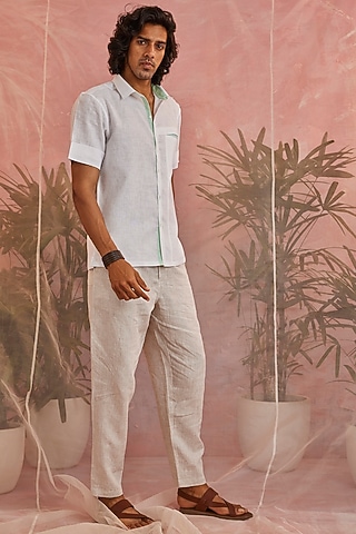 White Linen Textured Shirt by Charkhee Men
