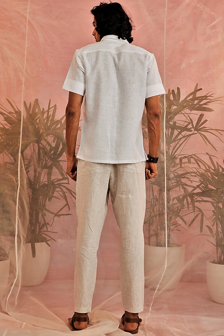 White Linen Textured Party Wear Shirt by Charkhee Men at Pernia's Pop Up Shop