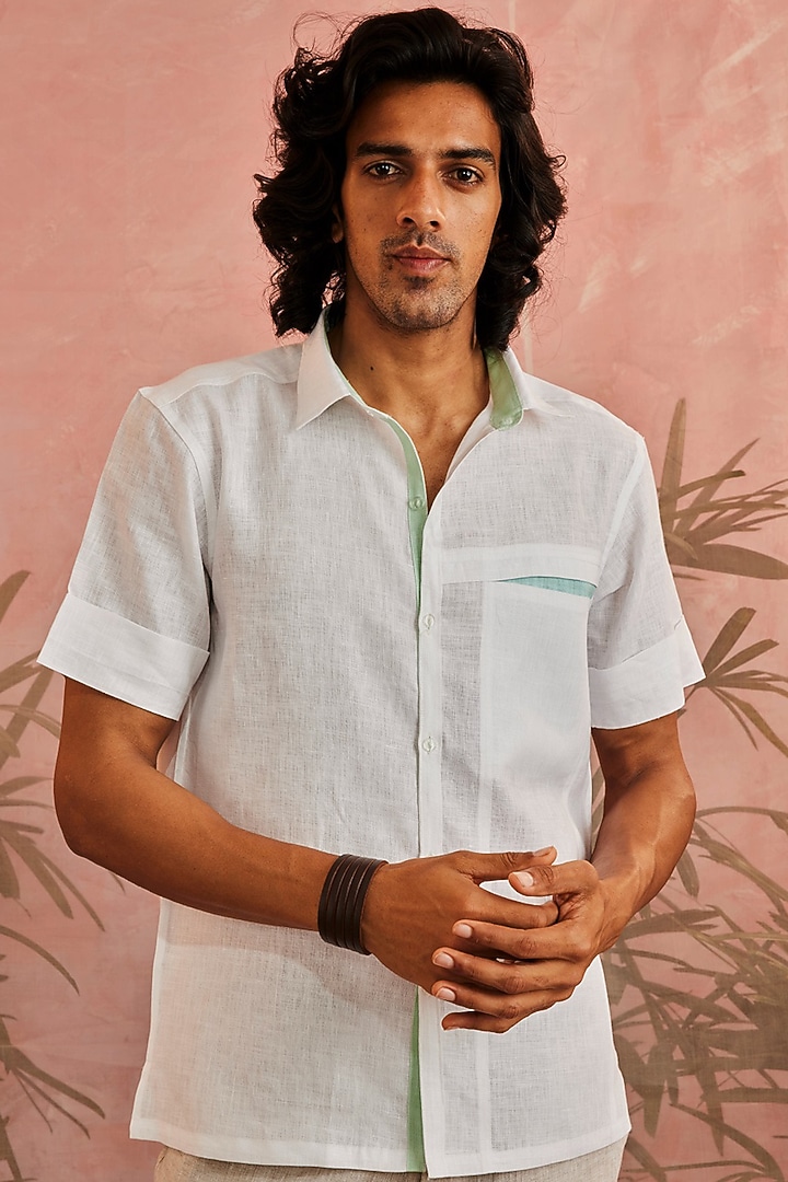 White Linen Textured Party Wear Shirt by Charkhee Men at Pernia's Pop Up Shop