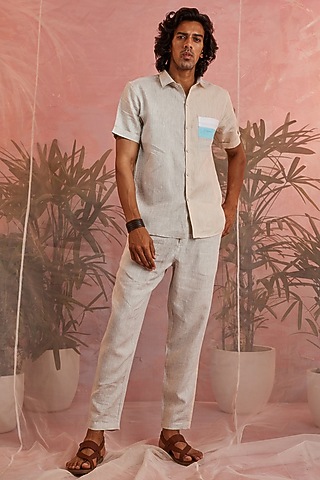 Beige Linen Shirt by Charkhee Men