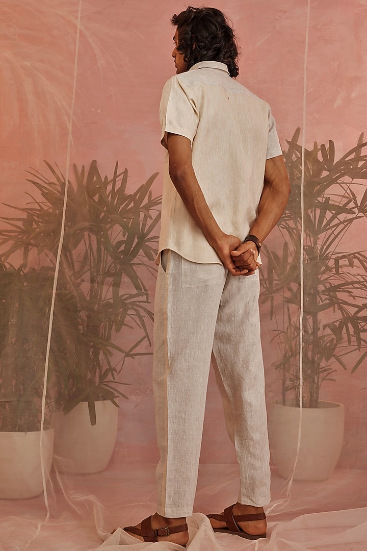 Beige Linen Party Wear Shirt by Charkhee Men at Pernia's Pop Up Shop